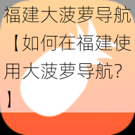 福建大菠萝导航【如何在福建使用大菠萝导航