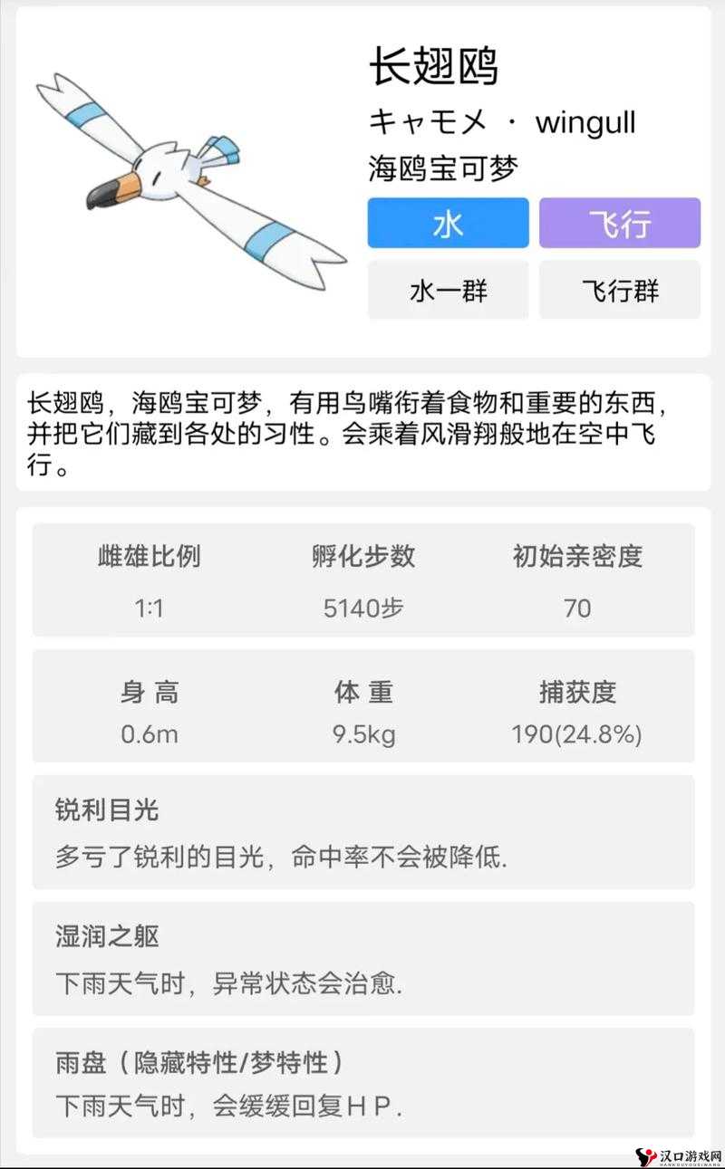 口袋妖怪复刻长翅鸥种族值解析