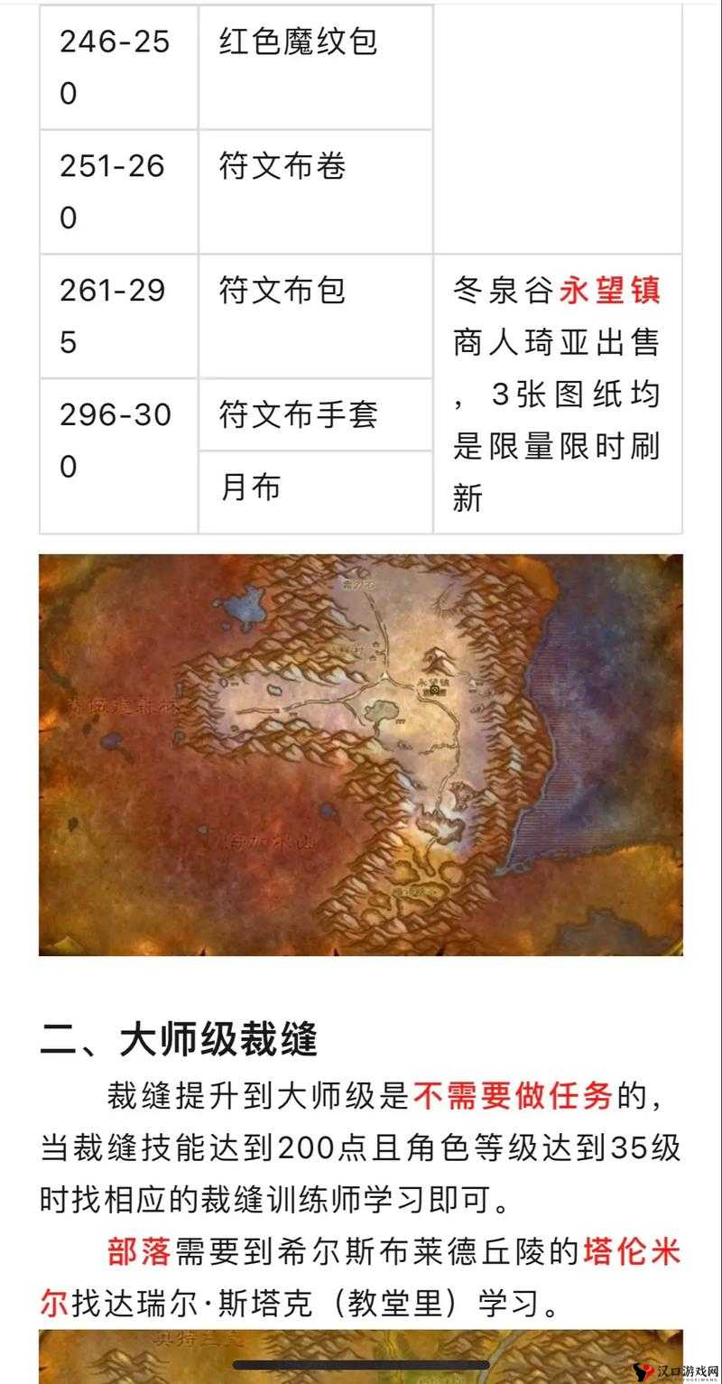 魔兽世界怀旧服裁缝技能提升攻略:专业裁缝训练之路揭秘与实战技巧分享